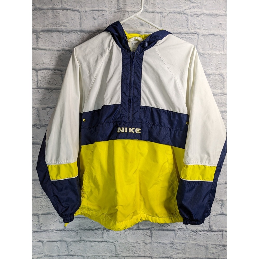 Vintage Nike Mens M Yellow Navy Lightweight Windbreaker Pullover Swoosh
